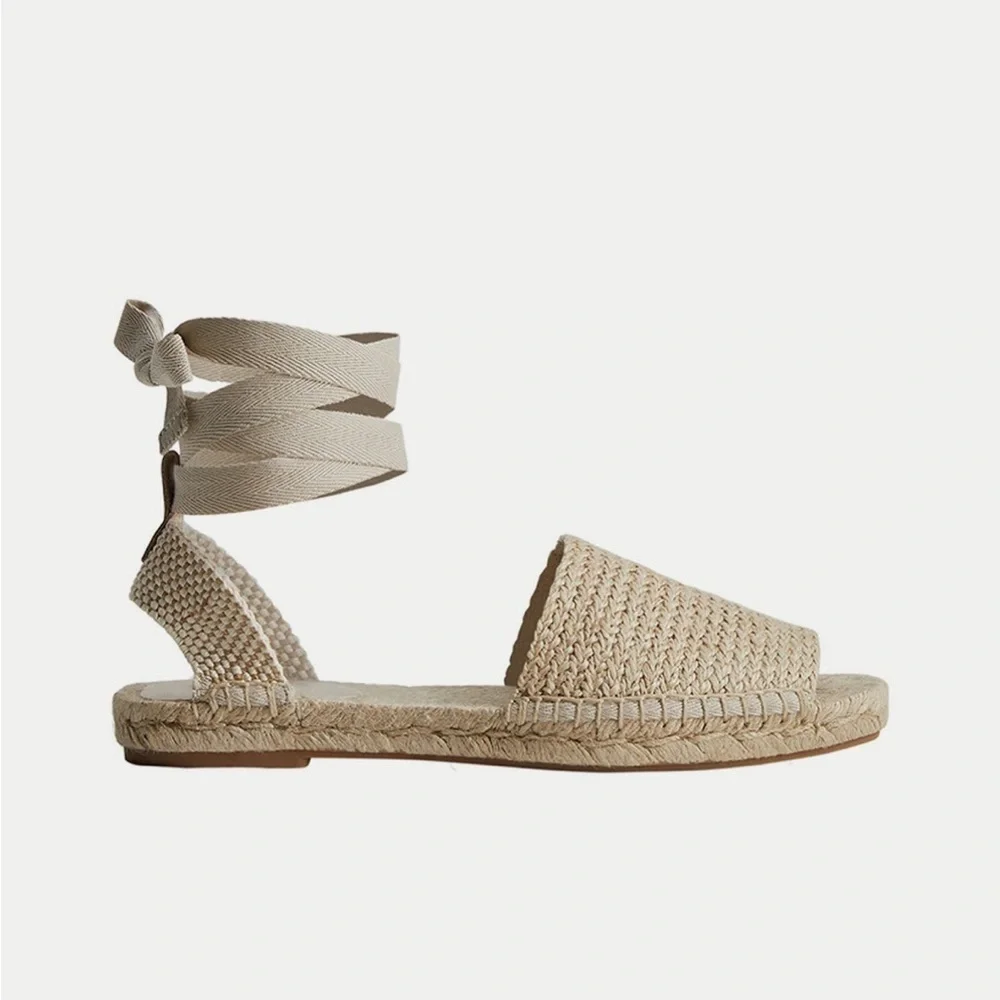 Mango espadrille slide sandal cotton jute neutral coastal size 6.5 7